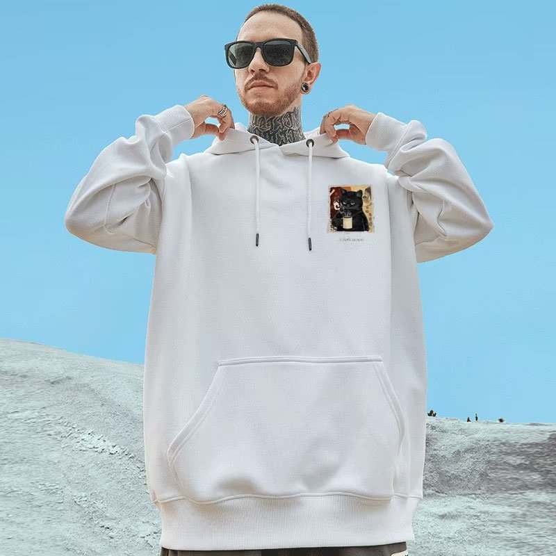 Áo hoodie dáng rộng thời trang cho nam size M-8XL Tay Dài Dáng Rộng In Hình Mèo Đen Hoạt Hình Phong Cách Mỹ Thời Trang unisex Nam Nữ