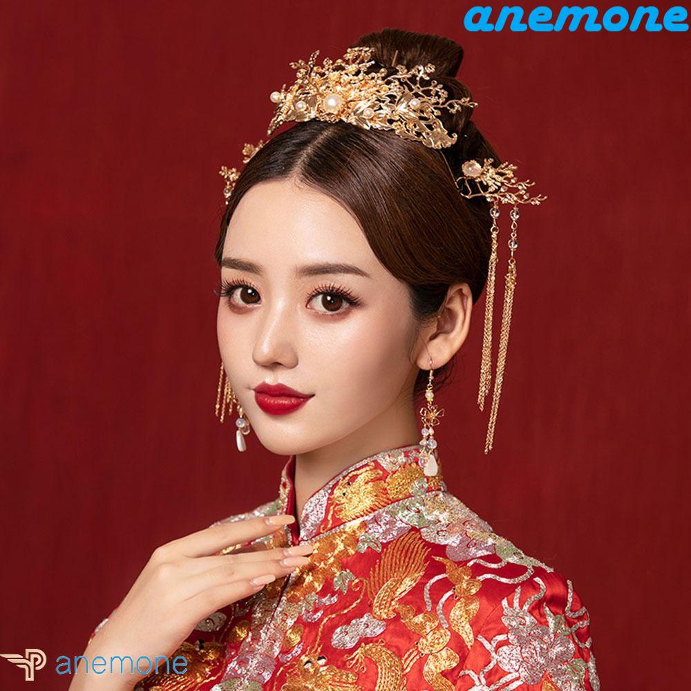 ANEMONE Kẹp Tóc Hình Vương Miện Cô Dâu Phong Cách Trung Hoa Cổ Điển