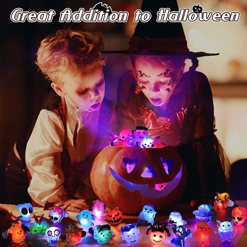 Bộ 10 Nhẫn Đèn LED Phát Sáng Hình Mắt Bí Ngô / Đầu Lâu / Ma Quái Trang Trí Halloween Cho Bé