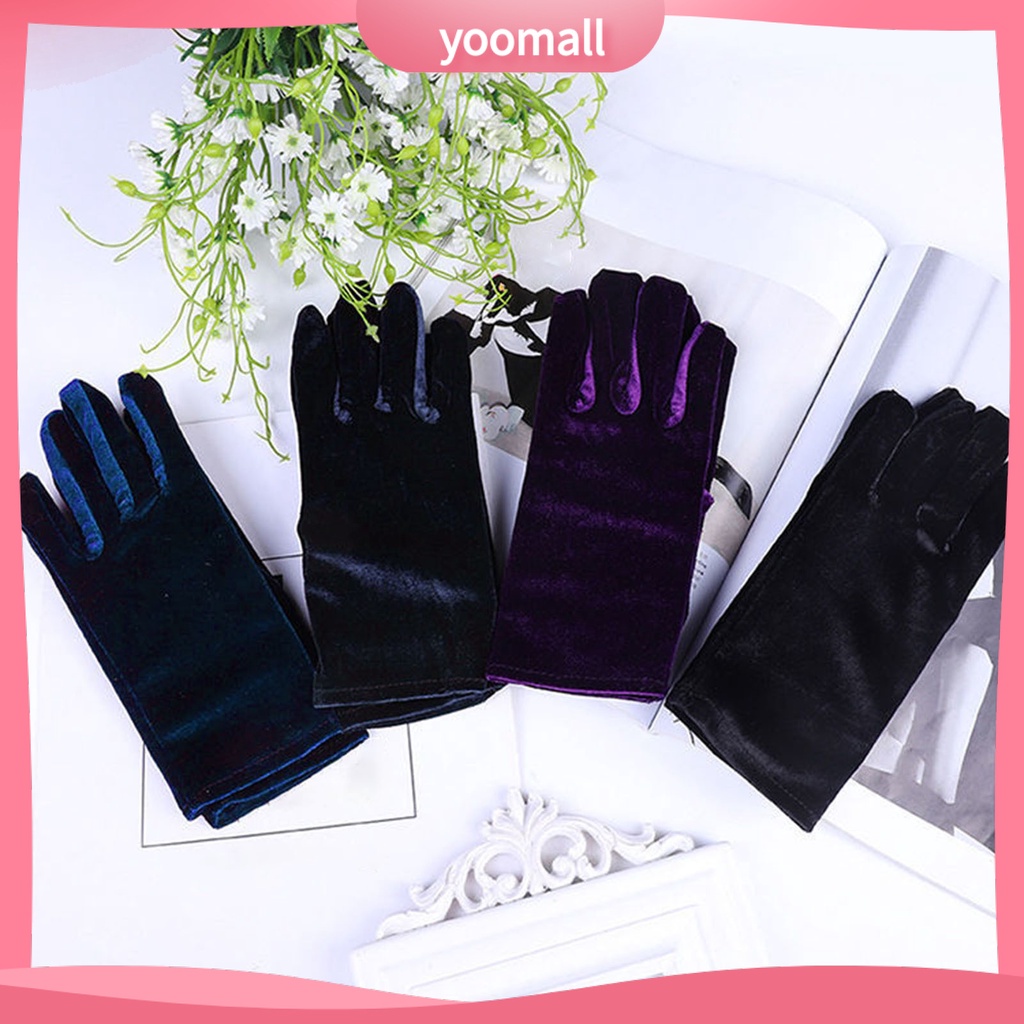 [YM] Găng Tay Ngắn Vải Flannel Ấm Áp Thoáng Khí Độ Co Giãn Cao Chống Mài Mòn Trang Trí Tiệc Tối Phong Cách Vintage