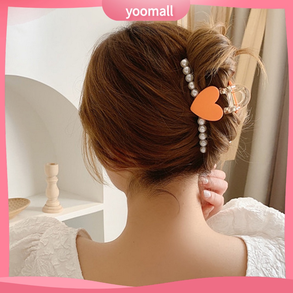 Kẹp Tóc Hình Trái Tim Đính Ngọc Trai Giả Bằng Nhựa Chống Trượt