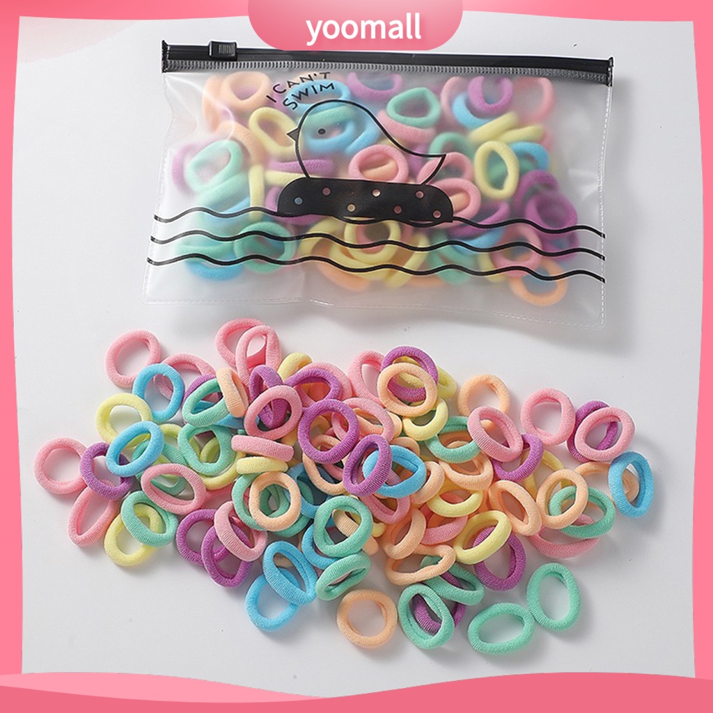 Set 100 Dây Buộc Tóc Co Giãn Chống Rơi Màu Sắc Kẹo Ngọt Dành Cho Trẻ Em