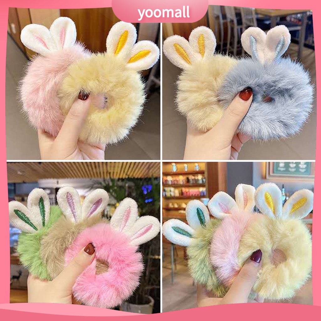 [YM] Dây Buộc Tóc Co Giãn Tốt Đính Tai Thỏ Hoạt Hình Bằng Lông Thỏ Giả Thoải Mái Độ Co Giãn Cao Trang Trí Sức Khỏe Hàng Ngày Cuộc Sống Hàng Ngày