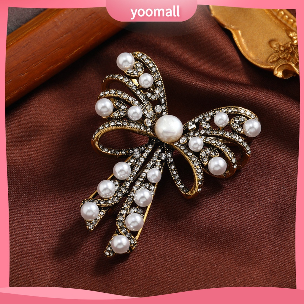 Ghim Cài Áo Hình Nơ Đính Ngọc Trai Giả Phong Cách Pháp Cổ Điển Sang Trọng Dành Cho Nữ