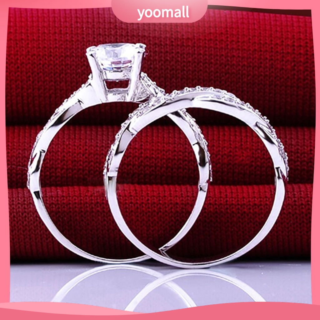 Set 2 Nhẫn Cưới Thiết Kế Chéo Đính Đá Thời Trang Cho Nữ