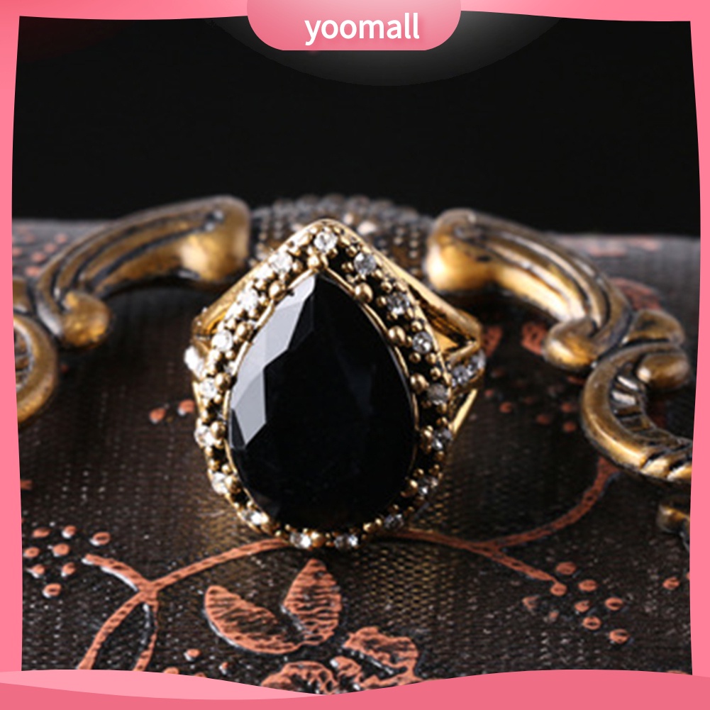 Nhẫn Đính Đá Hình Giọt Nước Phong Cách Vintage