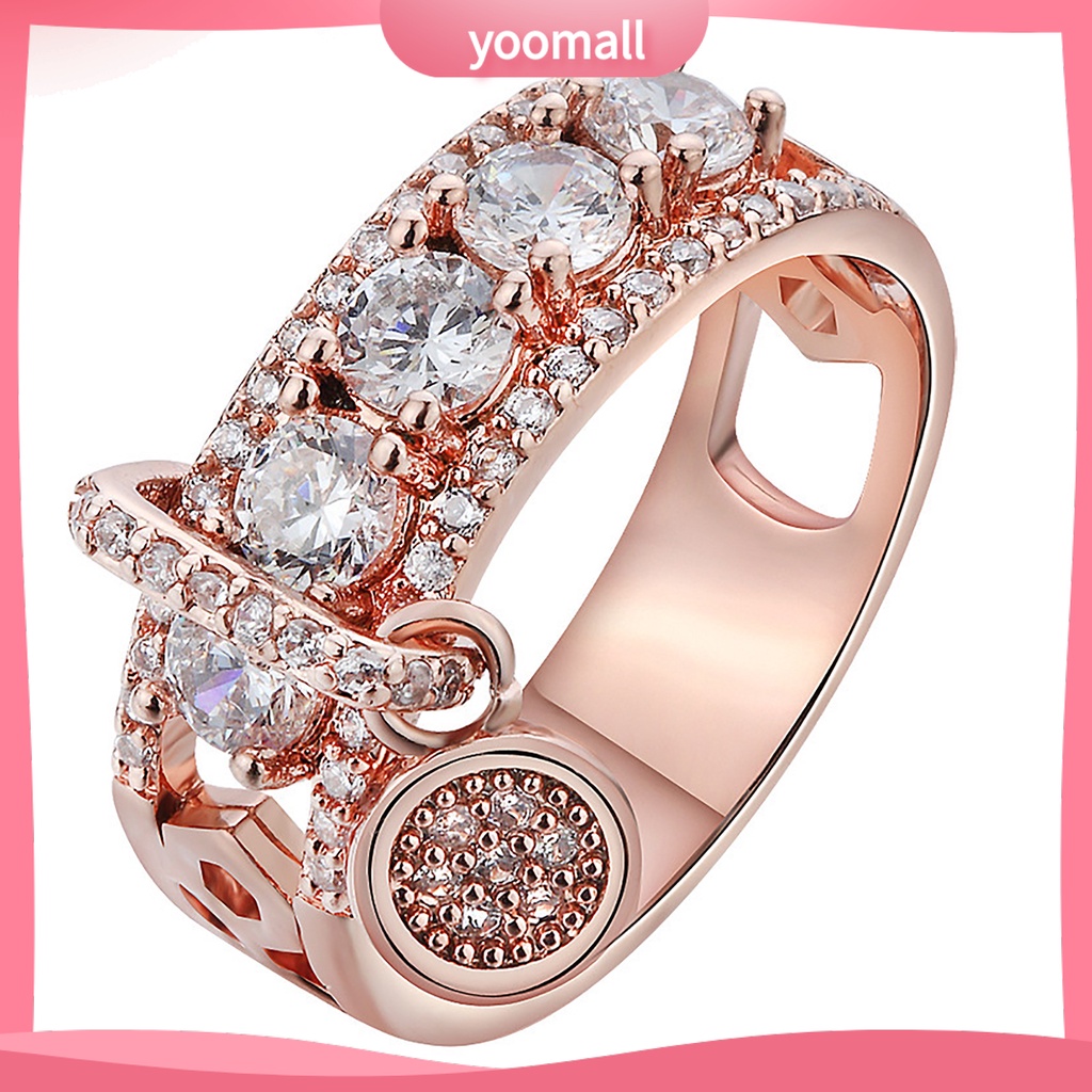 Nhẫn Mặt Hình Tròn Rỗng Bằng Hợp Kim Đính Đá Zircon Thời Trang Cho Nữ