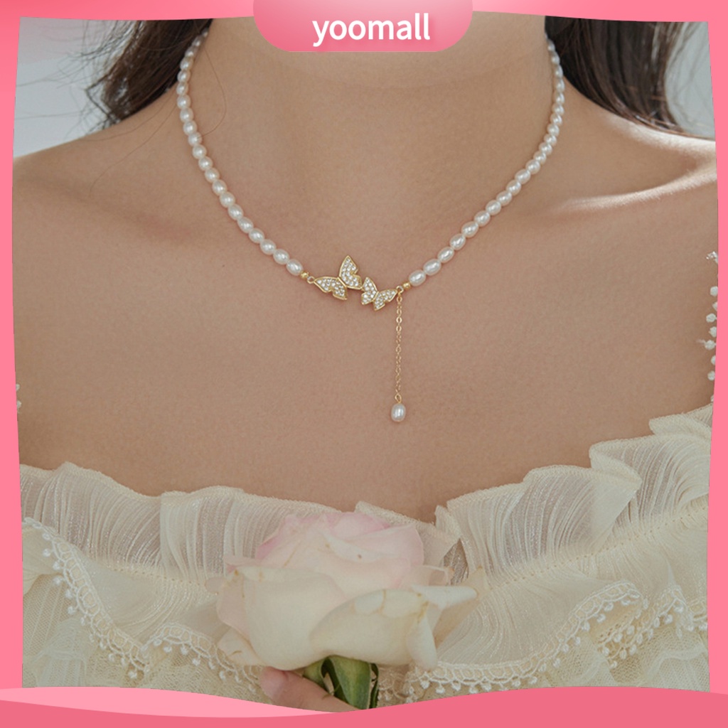 Vòng cổ Mặt Hình Bướm Đính Ngọc Trai Nhân Tạo Cao Cấp Thời Trang Dành Cho Nữ