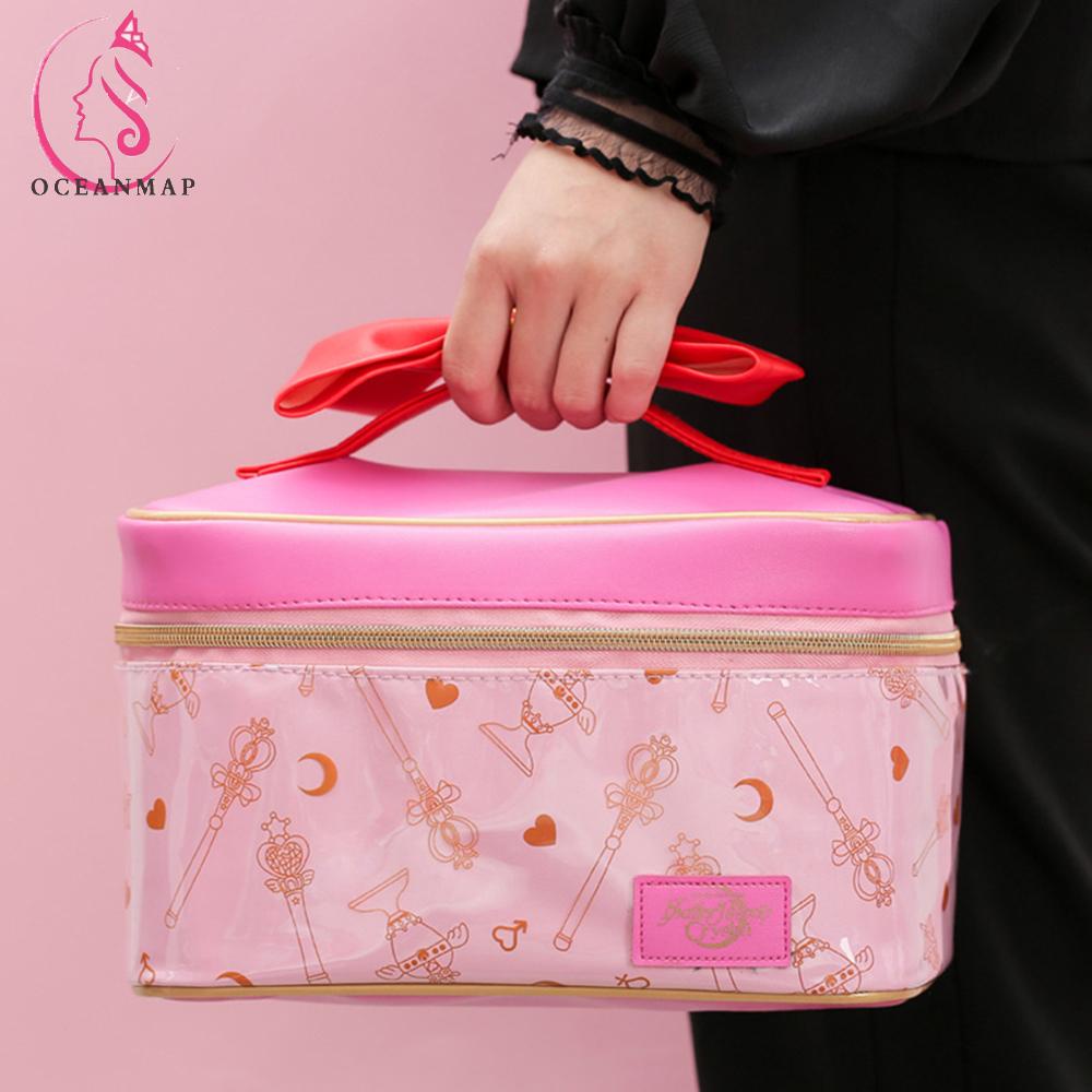 OCEANMAP Túi Đựng Đồ Trang Điểm Đa Năng Bằng Da PU In Hình Thủy Thủ Mặt Trăng Thời Trang