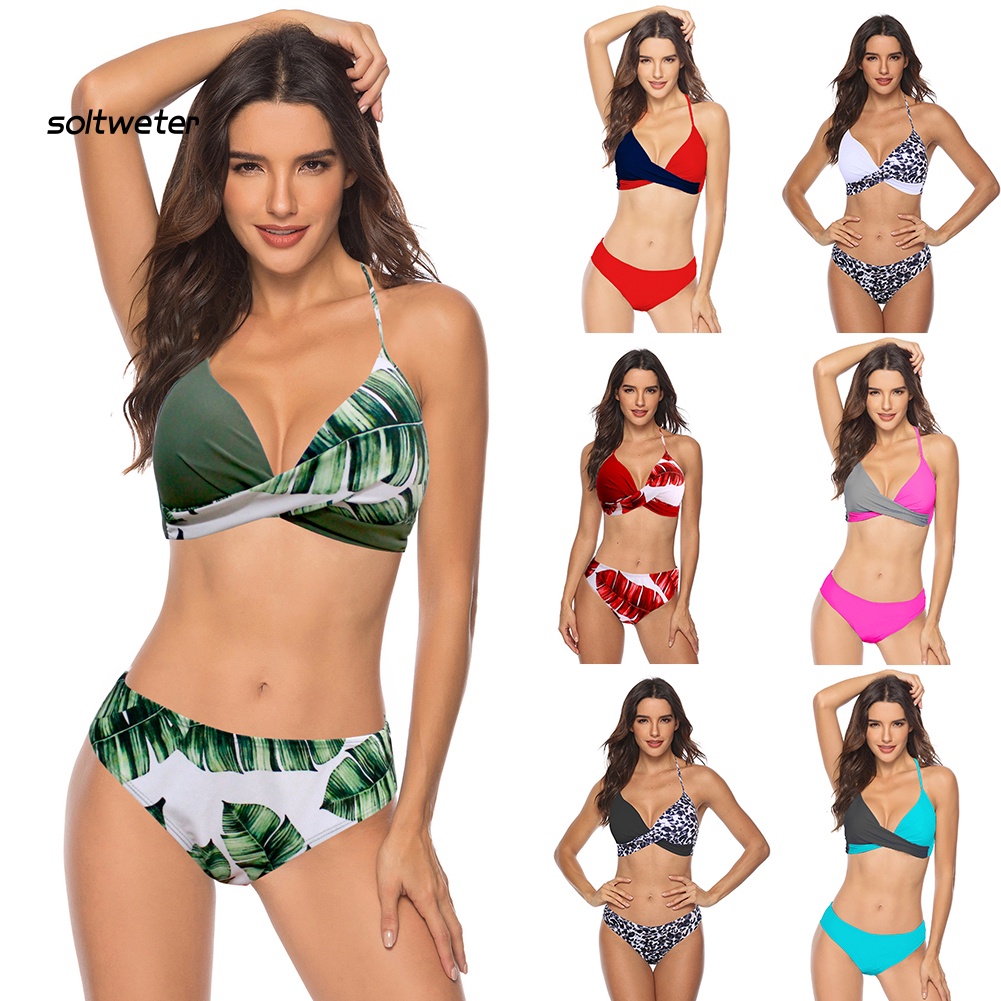 Bộ Đồ Bơi Bikini Có Đệm Ngực In Họa Tiết Lá Màu Sắc Cho Nữ