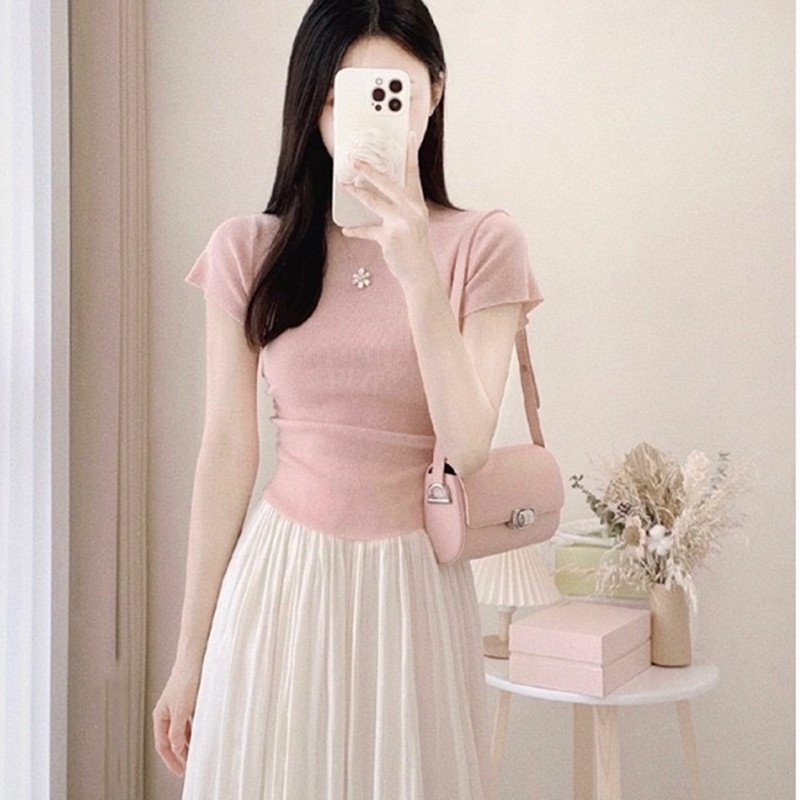 SUXI Áo Thun Dệt Kim Tay Ngắn Màu Sắc Thời Trang Mùa Hè Dành Cho Nữ