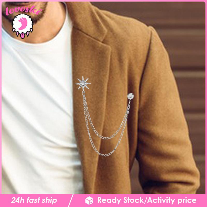 Ghim Cài Áo Hình Bông Tuyết Đính Đá Phối Dây Xích Thời Trang Cho Nam