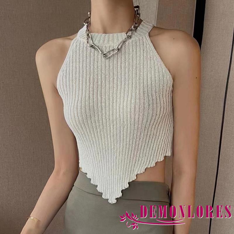 Áo Croptop Dệt Kim Sát Nách Màu Sắc Đơn Giản Thời Trang Mùa Hè Cho Nữ