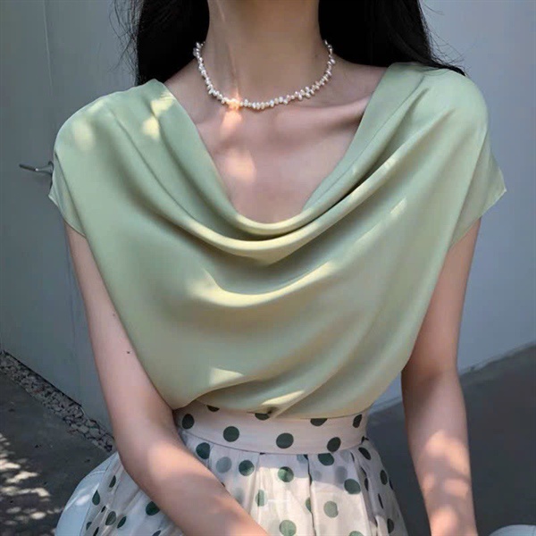 Áo lụa cổ đổ tay hến LML