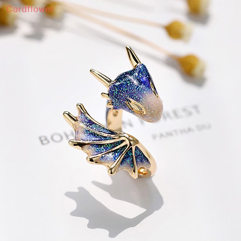 < Cardflower > Nhẫn Hình Rắn / Rồng Tráng Men Phong Cách Viking Punk Có Thể Điều Chỉnh Làm Quà