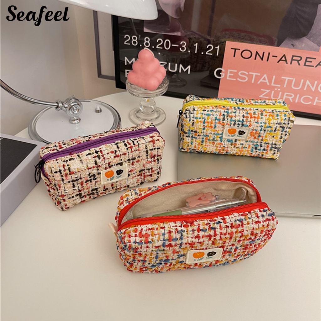 Túi Đựng Bút Bằng Polyester Chống Bụi Sức Chứa Lớn In Họa Tiết Hoa Có Khóa Kéo Cho Nữ