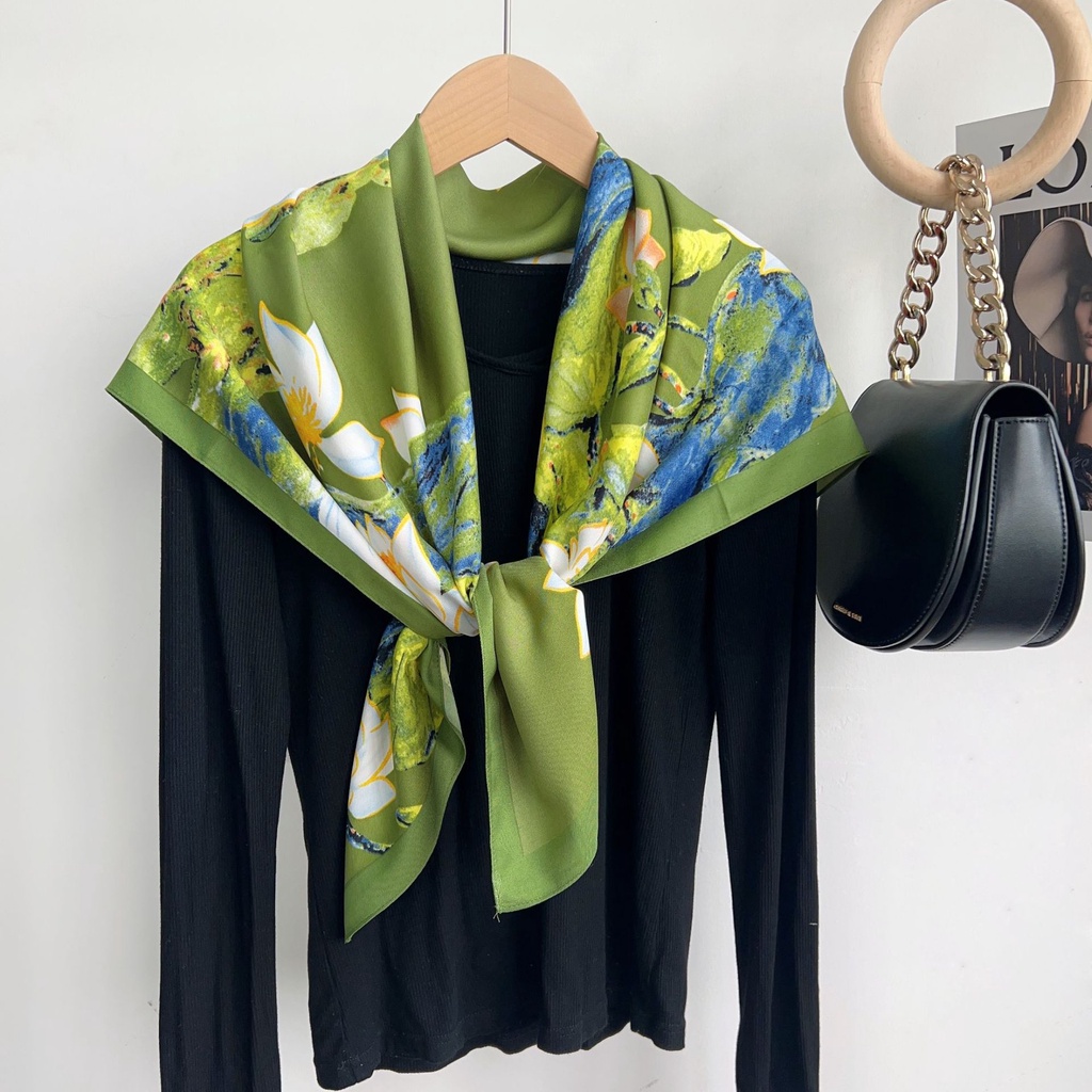 Khăn Choàng Cổ Hình Vuông Cỡ Lớn Bằng Lụa Mềm Mại In Họa Tiết Nghệ Thuật Thời Trang Chống Nắng Dễ Phối Đồ