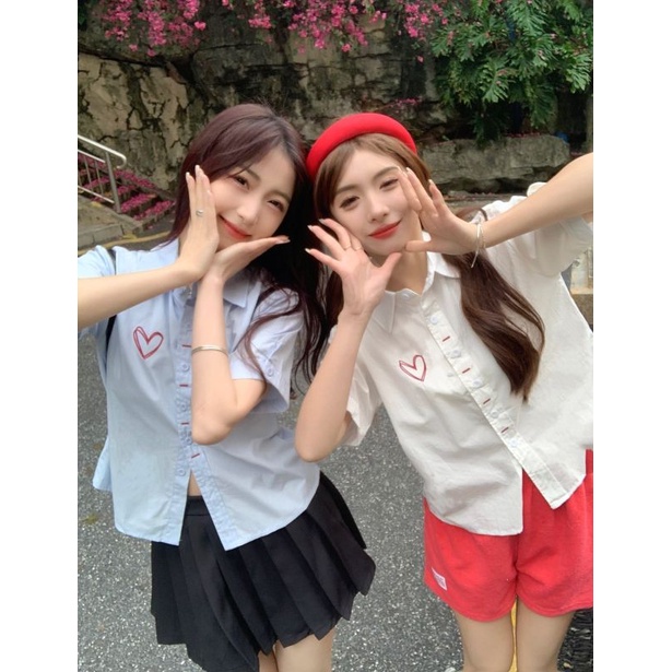 Áo Sơ Mi Tay Ngắn Cổ Polo Thêu Hình Trái Tim Thời Trang Mùa Hè Hàn Quốc Mới Dành Cho Bạn