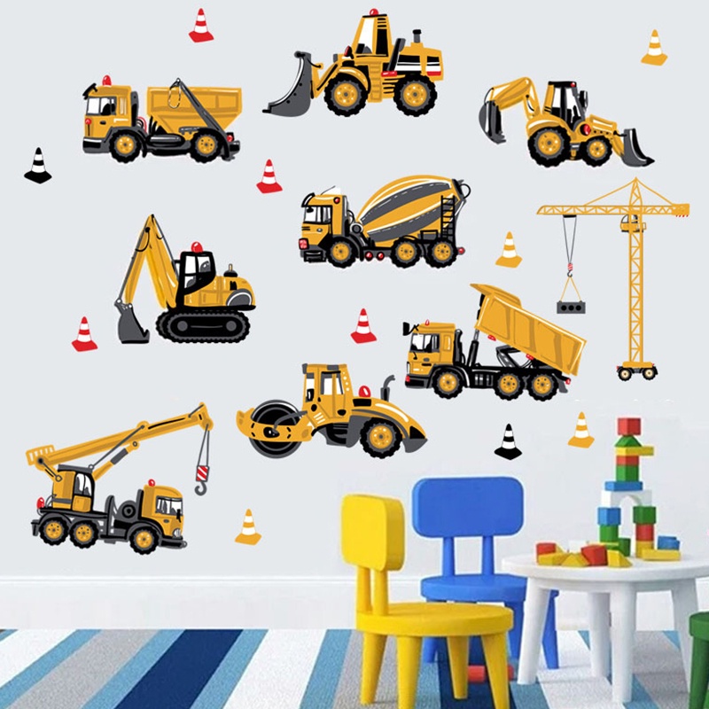 Sticker Dán Tường Hình Máy Xúc Hoạt Hình Có Thể Tháo Gỡ Được