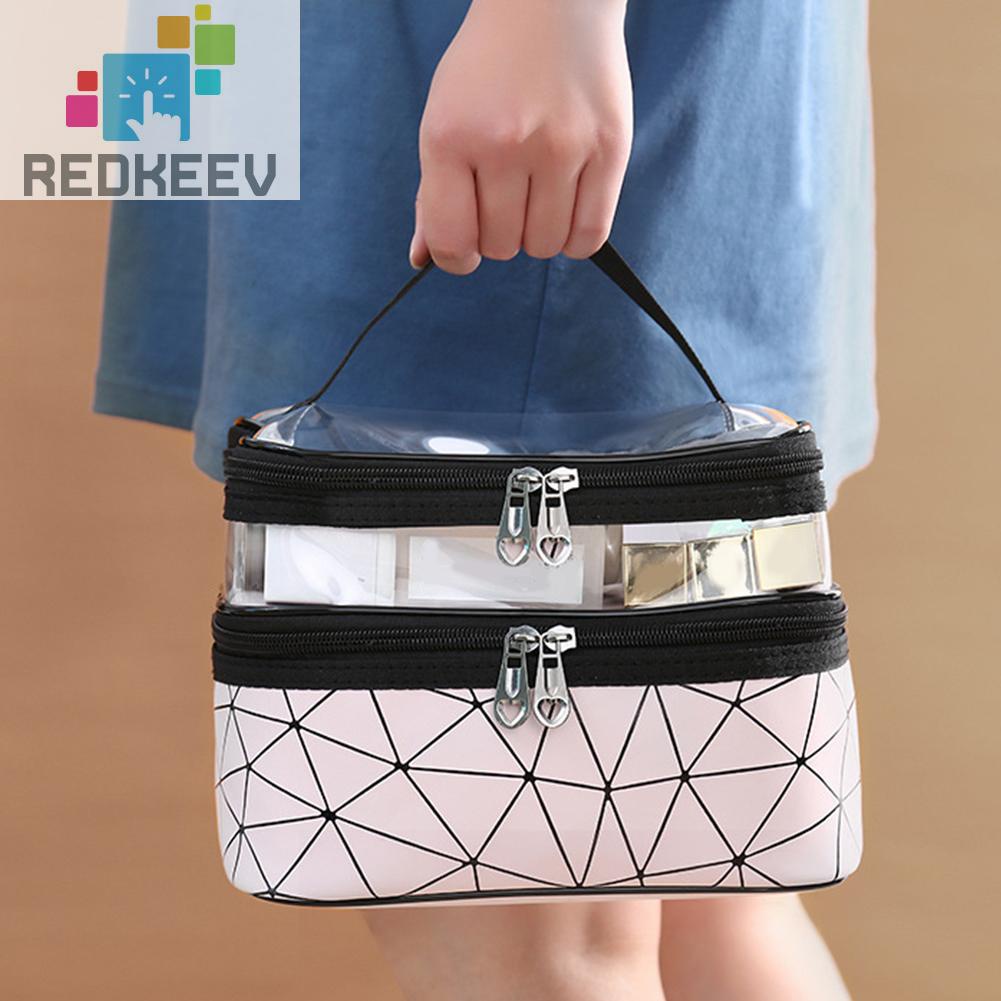 Túi Đựng Mỹ Phẩm TPU Họa Tiết Kim Cương Có Khóa Kéo Tiện Dụng Mang Theo Du Lịch