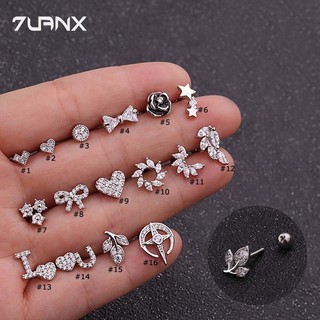 7uanX 1 Bông Tai 16Gauge Bằng Thép Không Gỉ Đính Đá Zircon