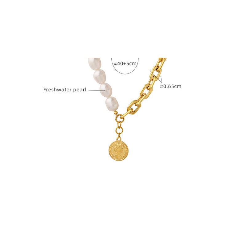 Vòng cổ Thép Titan Dày Không Màu Đính Ngọc Trai Phong Cách Hip hop Âu Mỹ