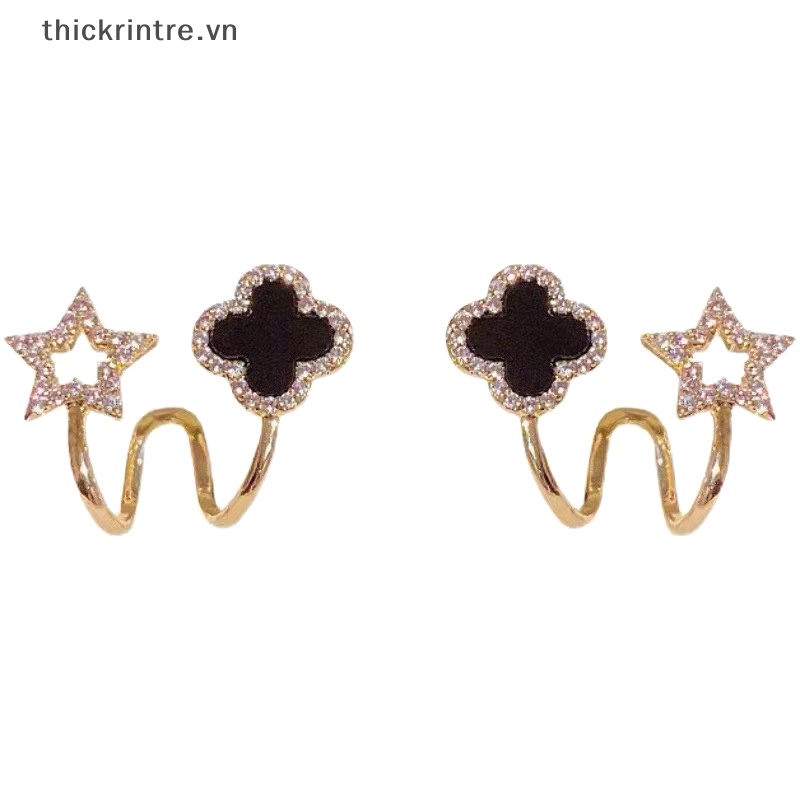 1 Đôi Bông Tai Hình Cỏ Bốn Lá Phong Cách Hàn Quốc