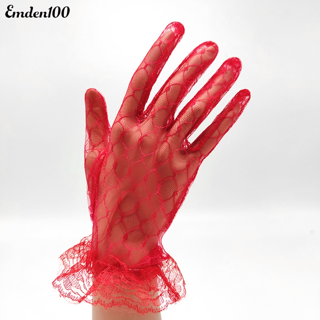 1 Đôi Găng Tay Cô Dâu Phối Ren Xuyên Thấu Màu Sắc Thanh Lịch