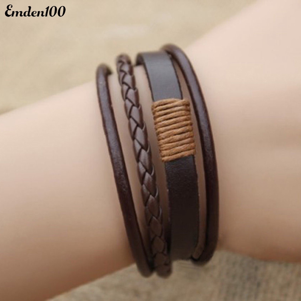 Vòng Tay Bện Dây Giả Da Nhiều Lớp Thời Trang Unisex