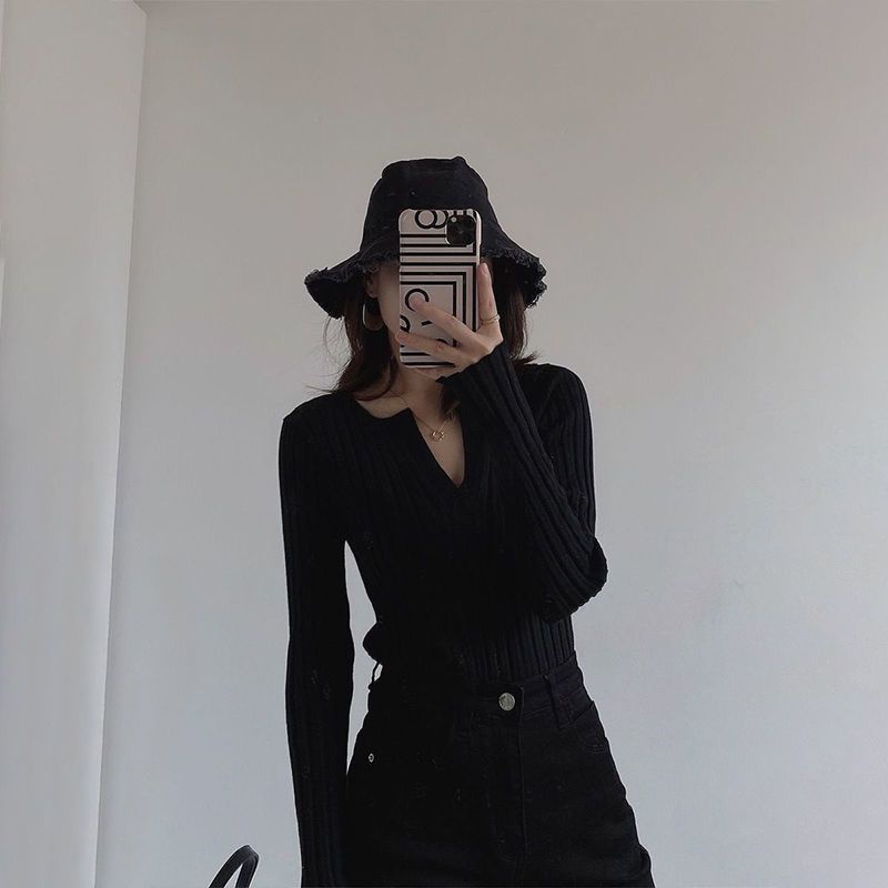 Áo Dệt Kim Nữ Tay Dài Cổ Chữ V Thời Trang