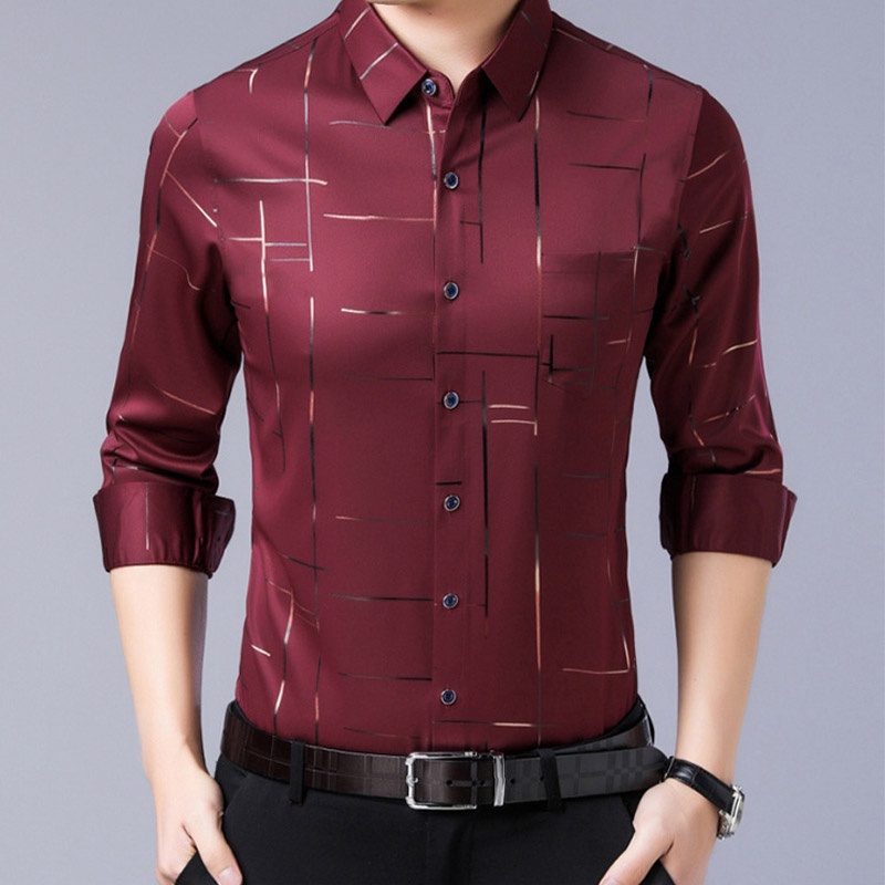 Áo Sơ Mi Lụa Lạnh Không Đường May Tay Ngắn Phối Túi Thời Trang Công Sở Cho Nam Giới