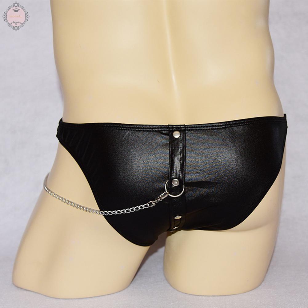 Sexy Men\'s Underwear Faux Leather Jockstrap Rivet Comfortable Briefs Chain