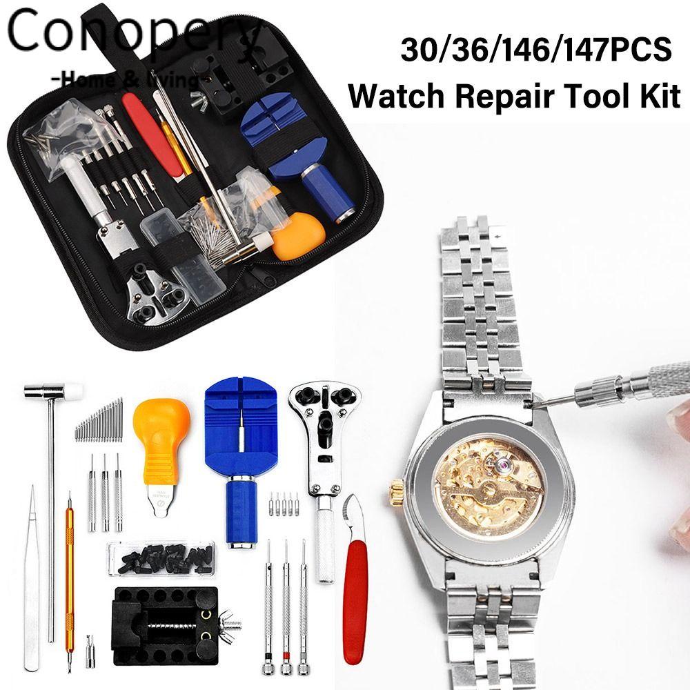 Conopery 30/36/146/147pcs watch opener, multi-function kit watch repair tool kit, dụng cụ làm đồng hồ kim loại thực tế thợ đồng hồ