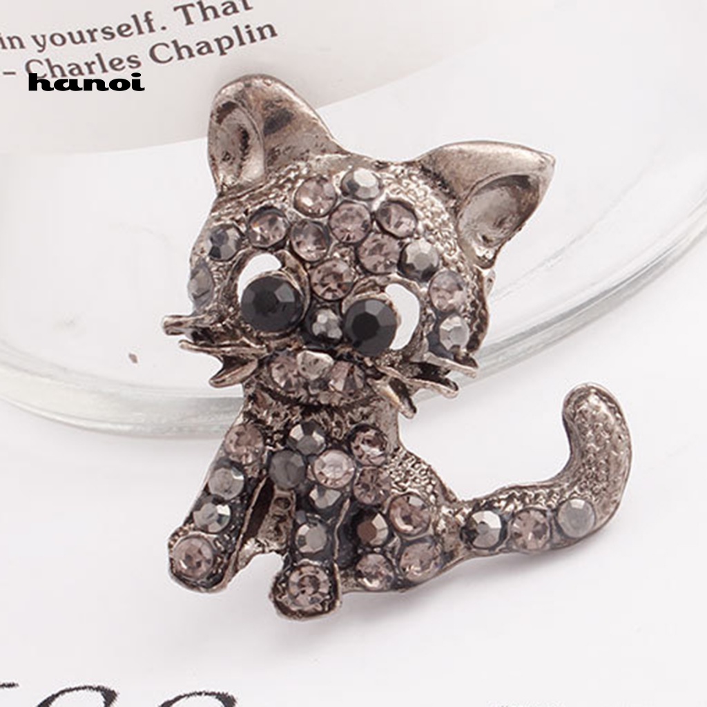 Ghim Cài Áo Hình Mèo Đính Đá Nhân Tạo Thời Trang