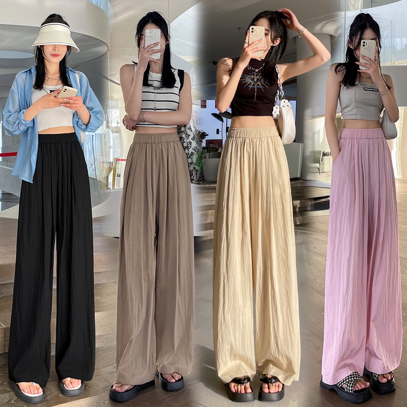 Quần Dài Lưng Cao Ống Rộng Chống Nắng Vải Lụa Mát Thời Trang Cao Cấp Cho Nữ