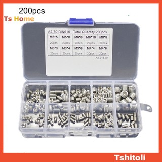 Bộ 200 ốc lục giác m3 / 4 / 5 / 6 / 8 bằng thép không gỉ