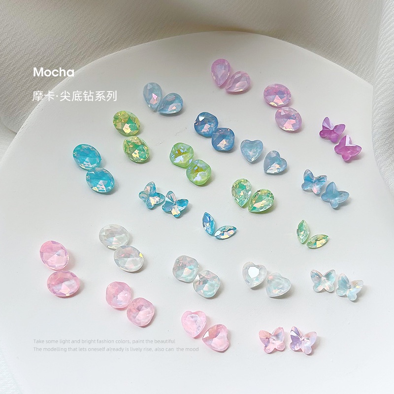 Phụ Kiện Đá Mocha Hình Bướm / Trái Tim / Kim Cương Lấp Lánh Ánh Trăng / Xanh Lam / Trắng
