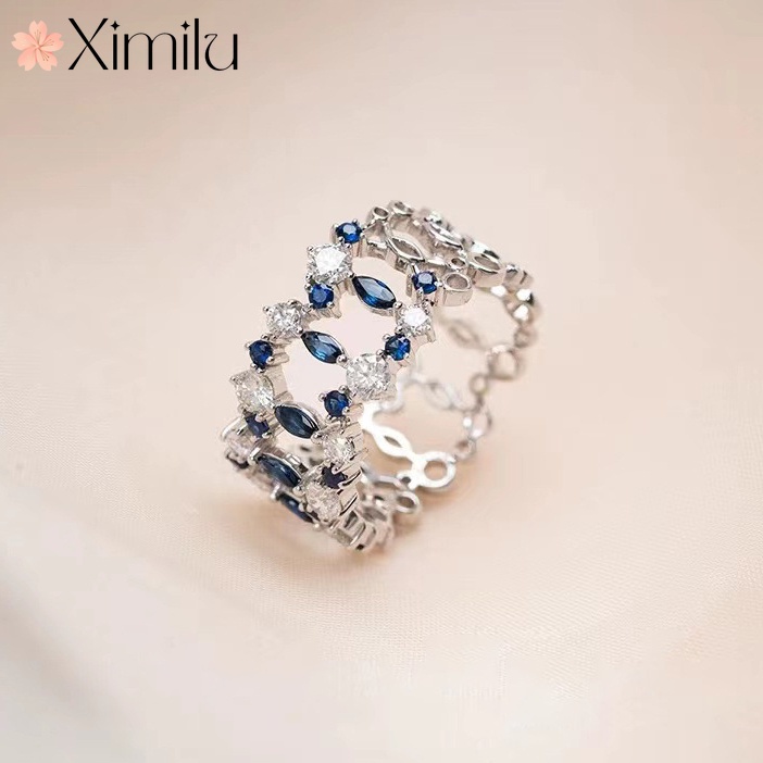 ⭐ Nhẫn Mạ Bạc Đính Đá Zircon Xanh Dương Thiết Kế Đơn Giản Thời Trang Cho Nữ