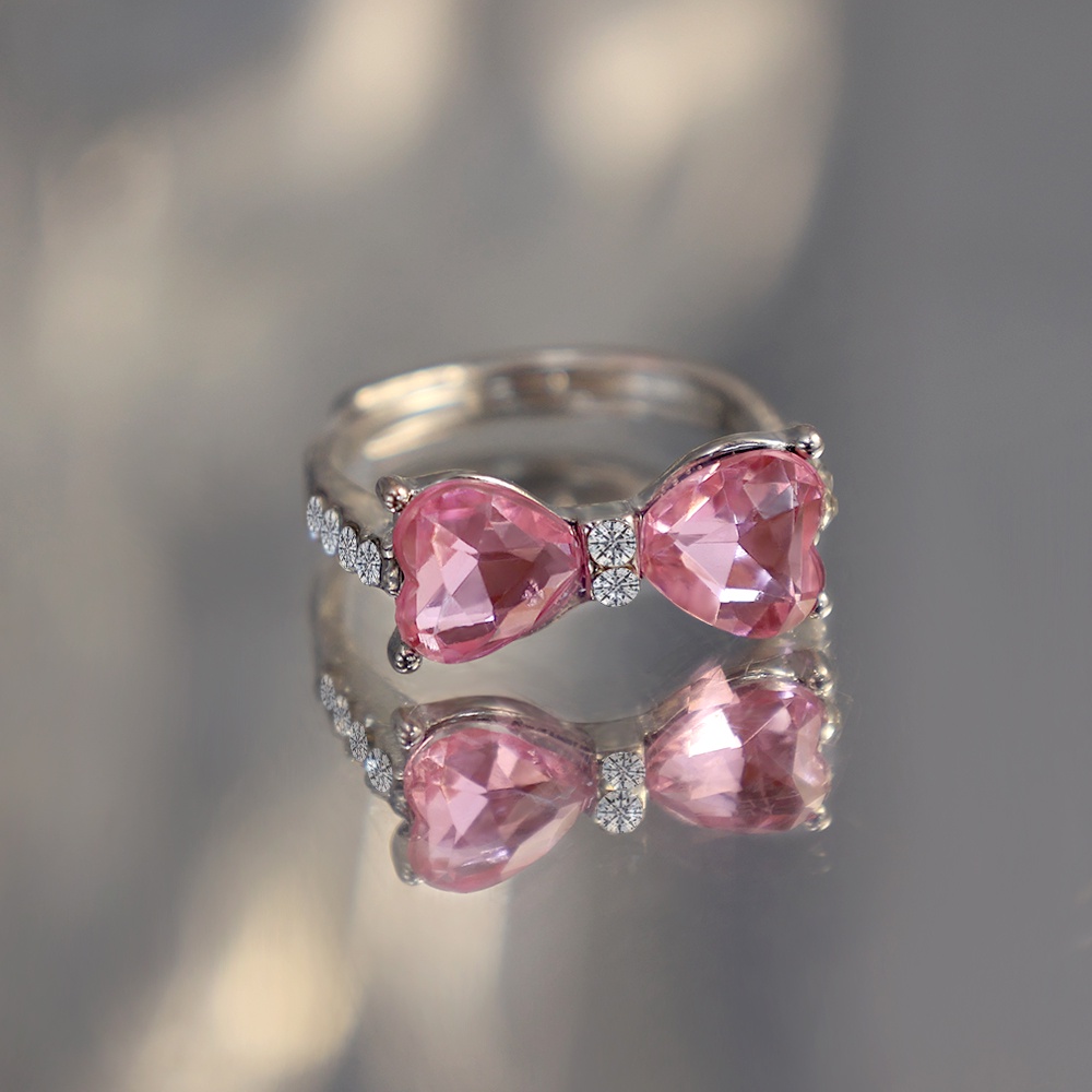 Nhẫn Mạ Vàng / Bạc Y2K Đính Đá Zircon Hình Nơ / Trái Tim Xinh Xắn Thời Trang Cho Nữ