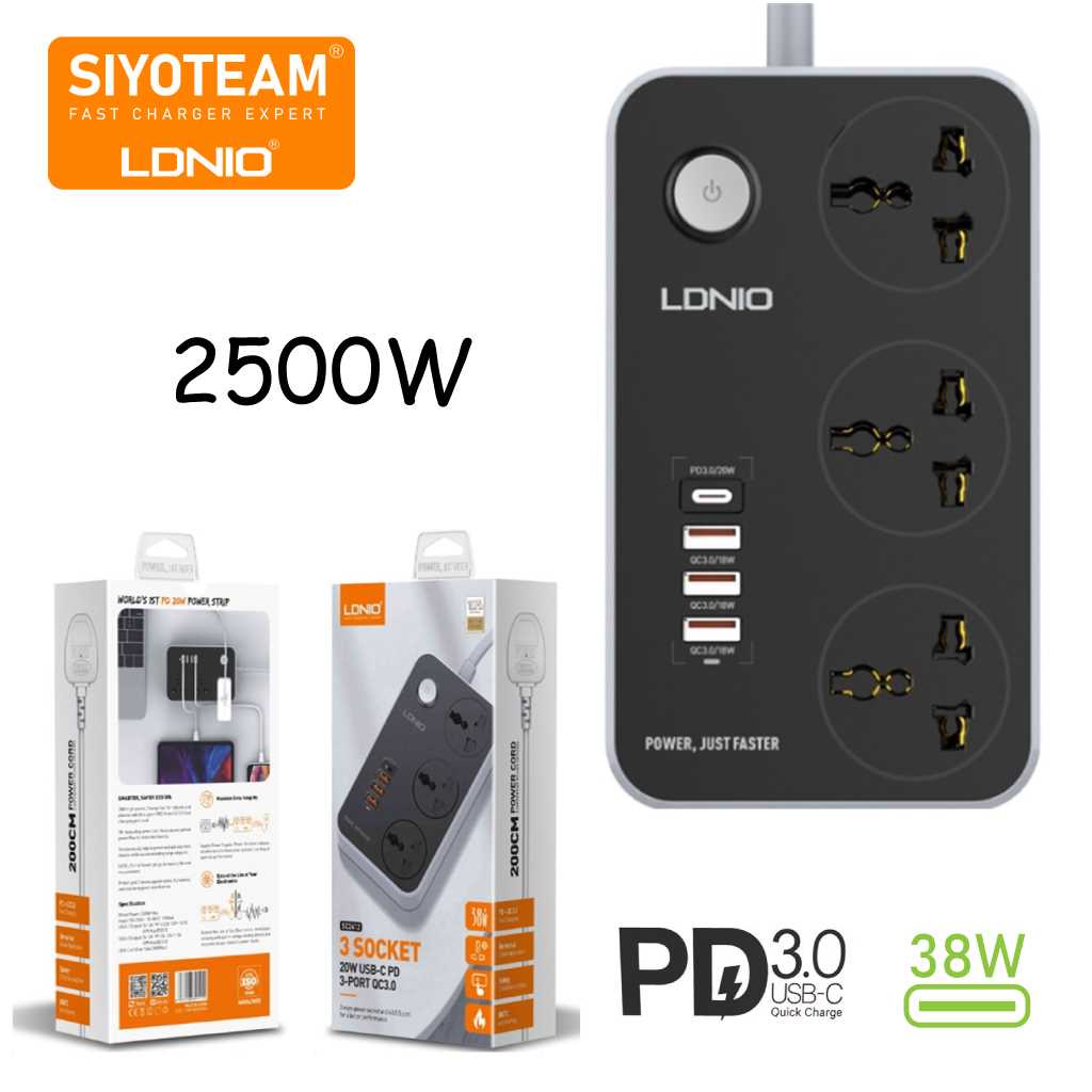 Ổ Cắm Điện Đa Năng Hoco DC15/sạc nhanh chịu tải 2500W QC 3.0 18W Type C PD 18W dây dài 1.5M DC31/Rem