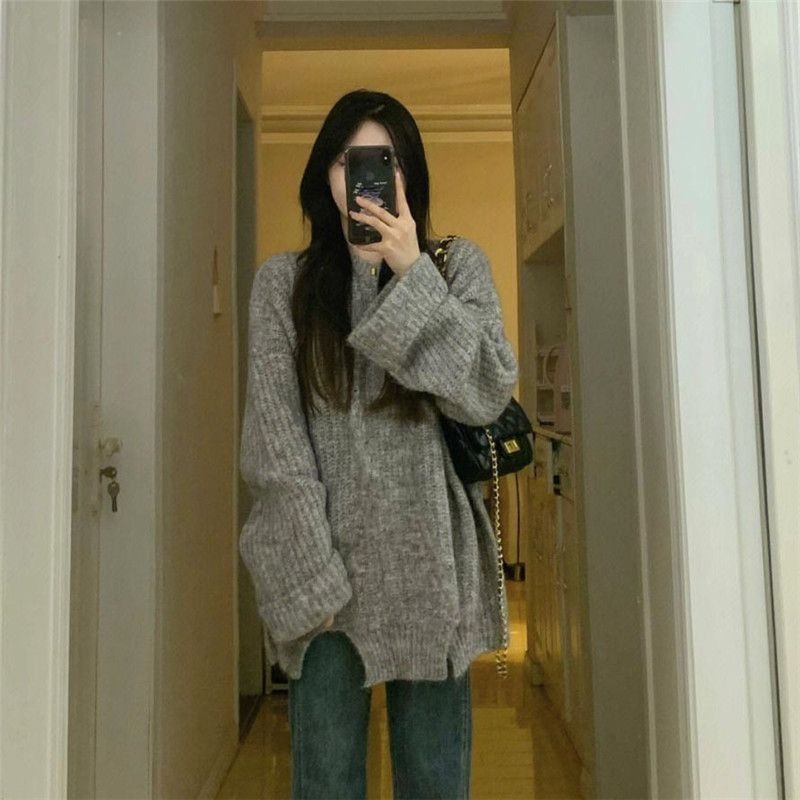 Áo Len Chui Đầu Dài Tay Dáng Rộng Màu Sắc Trơn Phong Cách Hàn Quốc Thời Trang Thu Đông Cho Nữ
