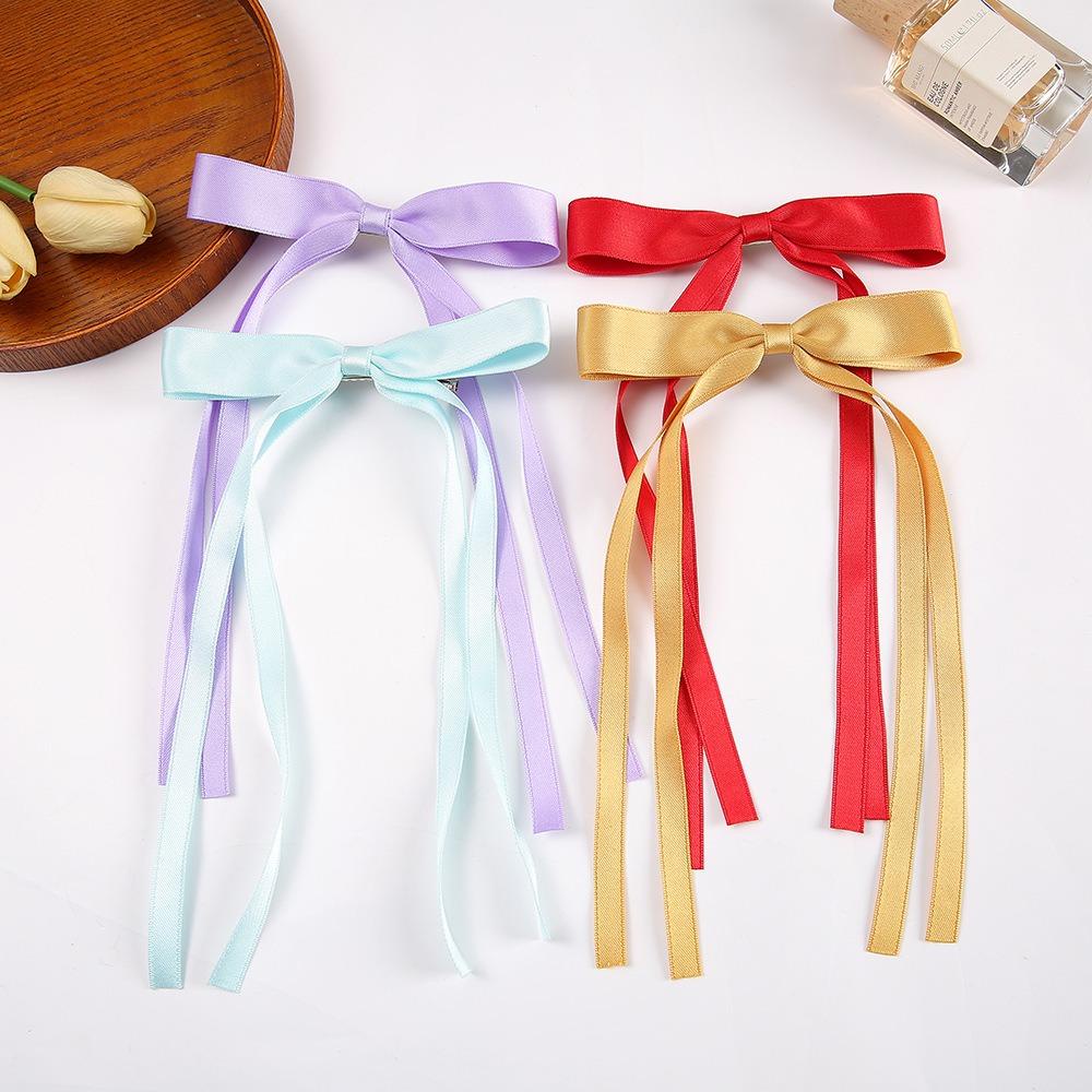 Set 2 Kẹp Tóc Nơ Ruy Băng Dài Màu Sắc Kẹo Ngọt Phong Cách Vintage Y2K