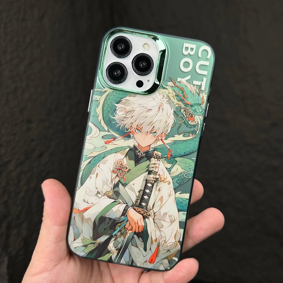 Ốp Điện Thoại Họa Tiết Cô Gái / Chàng Trai Màu Xanh Lá Kiểu Trung Hoa Chống Rơi Cho iPhone 14 13 12 11 Pro Max