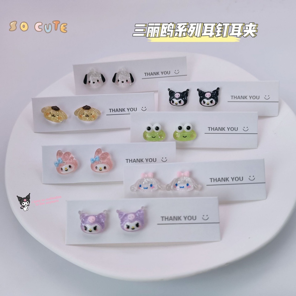 SANRIO Bông Tai Mạ Bạc 925 Hình Kuromi Cinnamoroll Melody Pochacco Dễ Thương Cho Học Sinh H0283