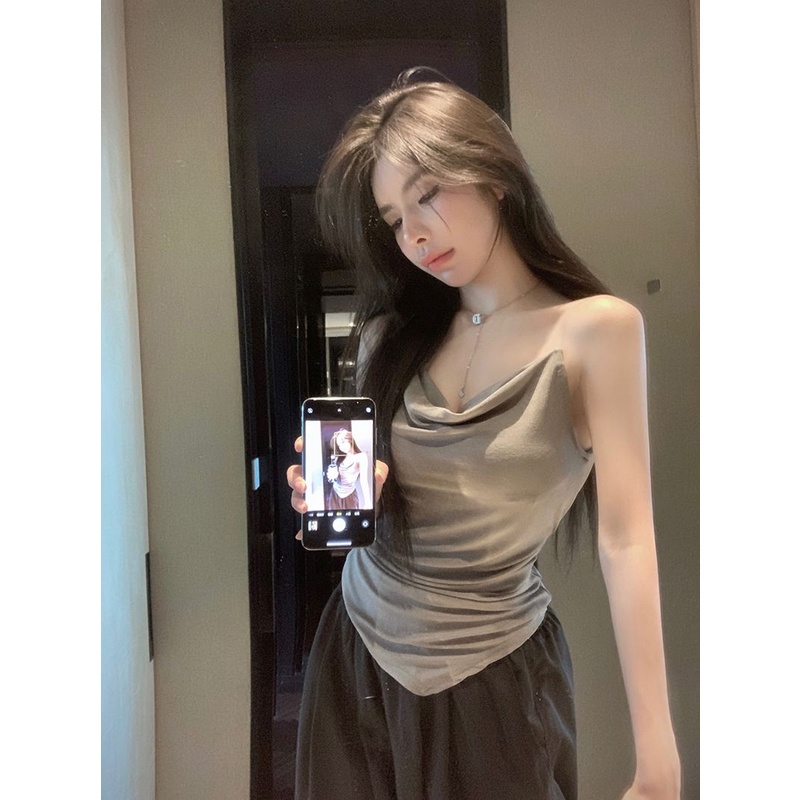 Áo Hai Dây Chống Nắng Phong Cách Mới Mùa Hè inssodazzz Với Thiết Kế Bên Trong Áo Sơ Mi Nhỏ Màu Hồng lce8