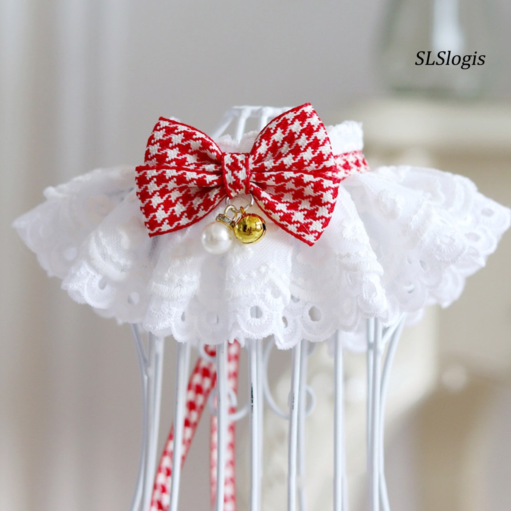 Slslogis Khăn Quàng Cổ Phối Ren Trang Trí Viền Vòng Hoa Thủ Công Thời Trang Cho Thú Cưng Bên Ngoài