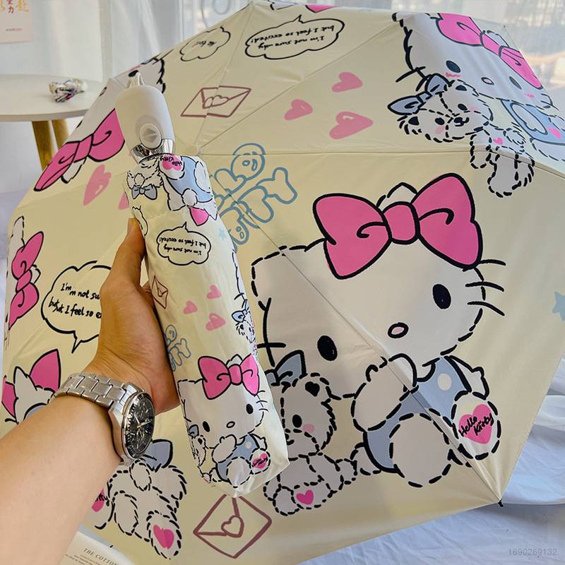 SANRIO Dù Gấp Tự Động 3 Khúc Chống Tia UV Hình Hello Kitty