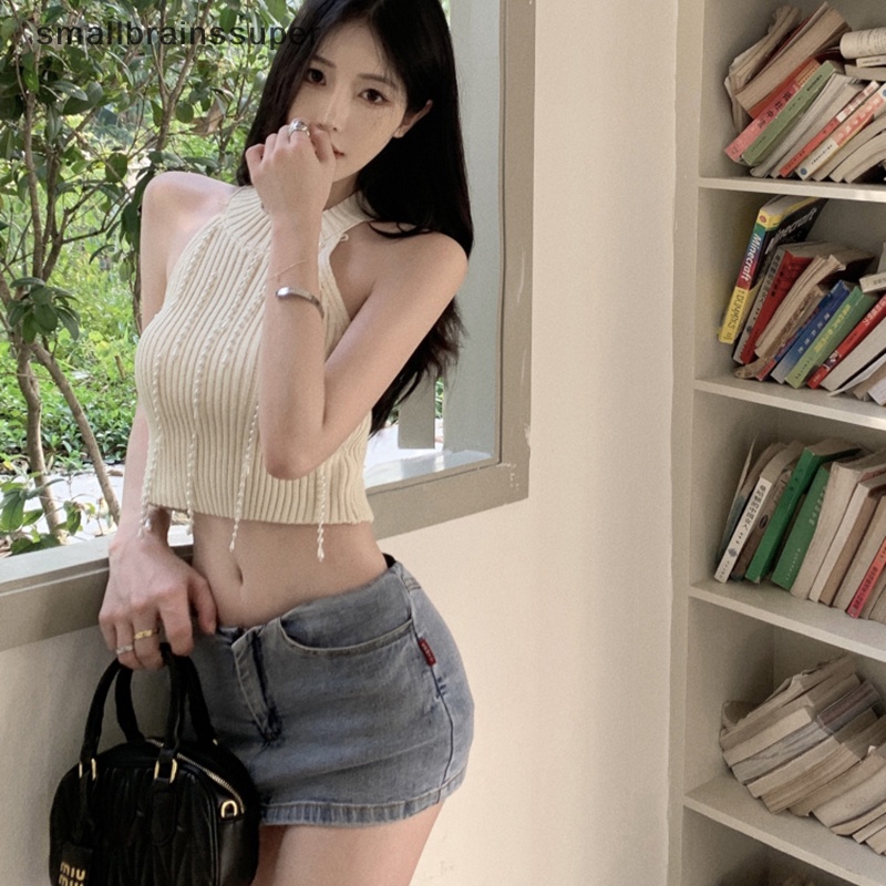 Áo Hai Dây Dệt Kim Cổ Tròn Đính Hạt Phong Cách Bohemian Thời Trang Mùa Hè Cho Bạn Gái SBS