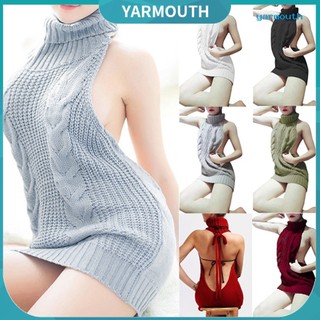 Đầm len sát nách cổ lọ hở lưng gợi cảm