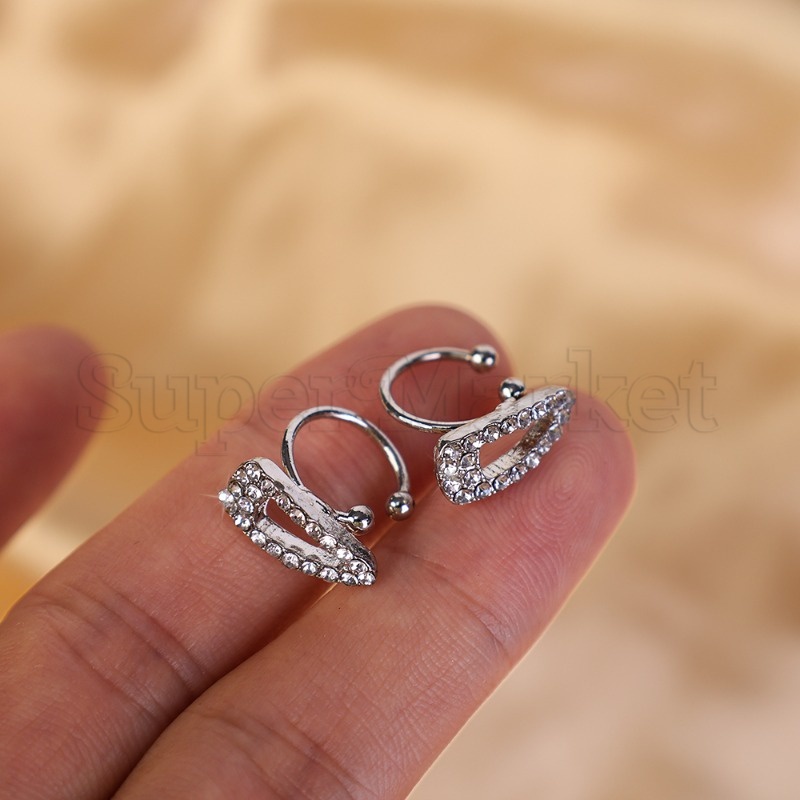 Khuyên Kẹp Tai / Khuyên Kẹp Tai Hình Tam Giác Bằng Kim Loại Đính Đá Zircon Sang Trọng Sáng Tạo Phong Cách Punk Thời Trang